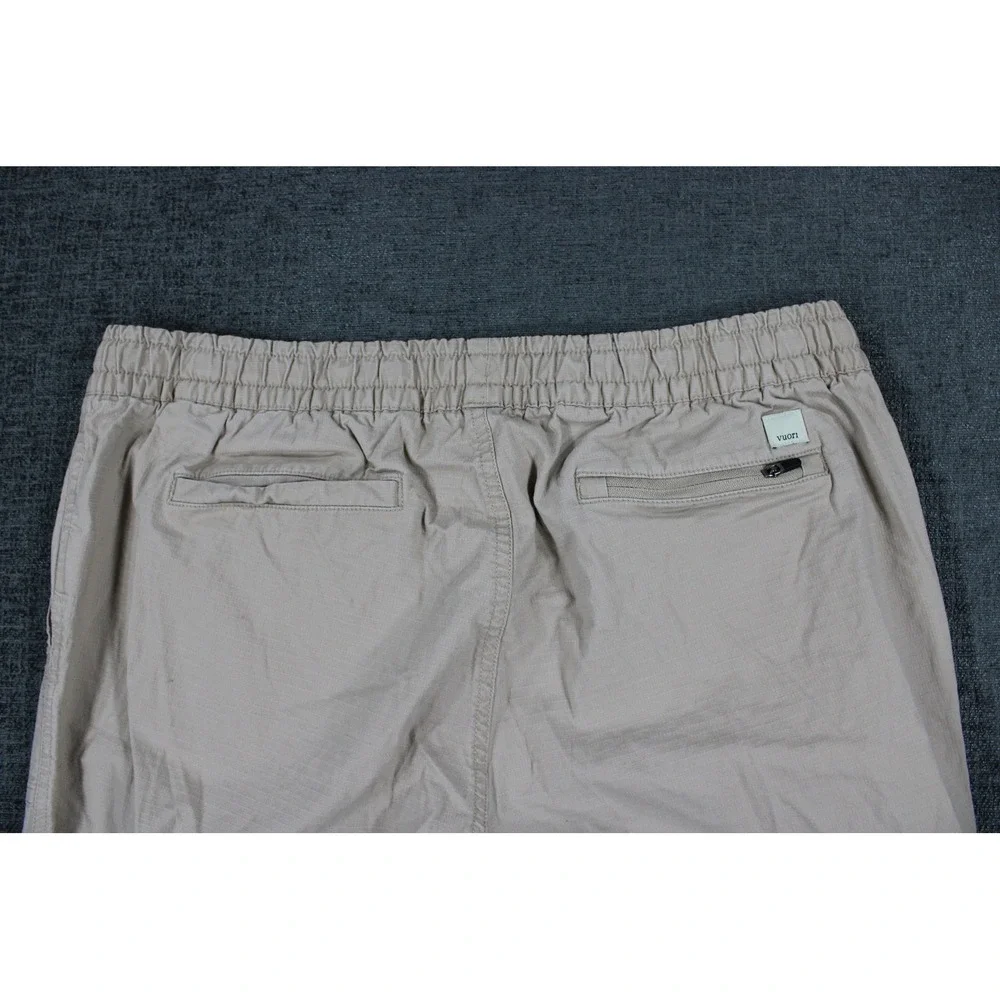 Vuori Ripstop Climber Pants Mens Large Khaki Tan Organic Cotton Stretch Raw Hem